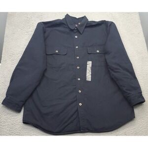 Vintage Lanesboro Shacket Mens XL Navy Fleece Plaid Lined Peace On Earth Collar